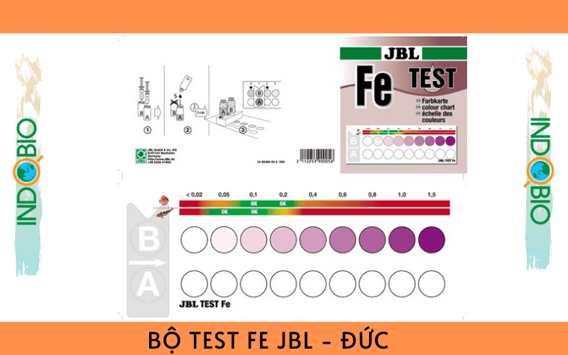 Test Fe JBL giúp người dùng xác định hàm lượng fe trong nước ao hồ theo cách đơn giản. Bộ test Fe được trang bị đầy đủ thuốc thử và dụng cụ cho 50 lần test và chỉ cần mua thêm thuốc thử khi hết.